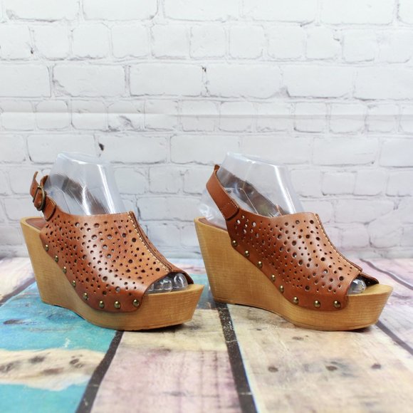 Natalia Blanco Brown Lacer Cut Leather Ankle Strap Platform Sandals Size 9 M - Picture 3 of 9